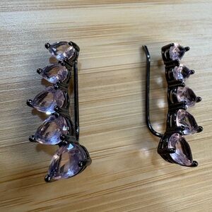 Elegant Pink Teardrop Ear Climbers /‎ Crawler Earrings